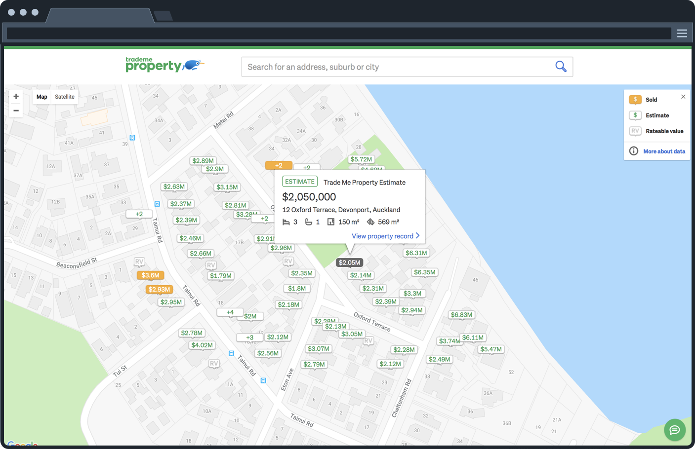 Map view of 32 Oxford Terrace, Devonport